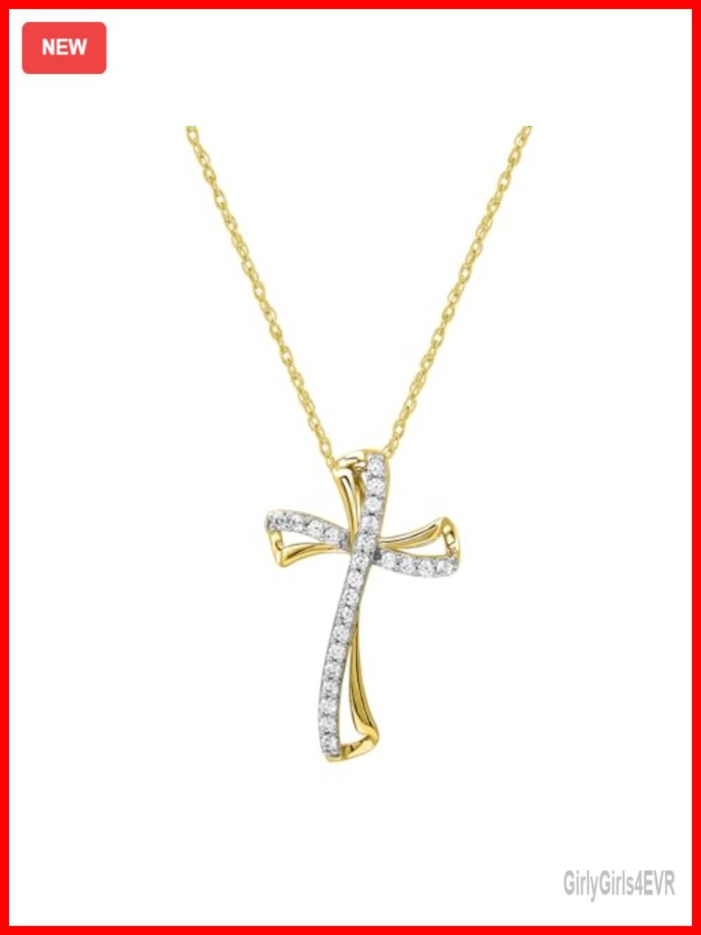 10K Yellow Gold over 925 Sterling Silver Twist Cross Pendant Necklace Natural